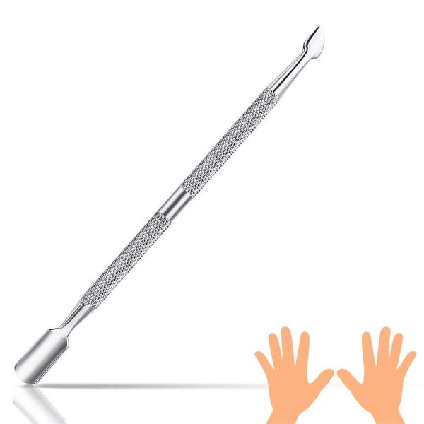 Dual Head Nail Cuticle Pusher, XCOZU Professional Stainless Steel Cuticle Pusher Metal Nail Cleaner Tool, Nail Scraper for Gel Nails Polish Remover Tool Nail Art Cuticle Trimmer（Silver）