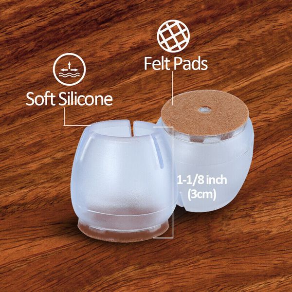 24x Silicone Felt Chair Leg Protector For Furniture Hardwood Floor Fit All Shape