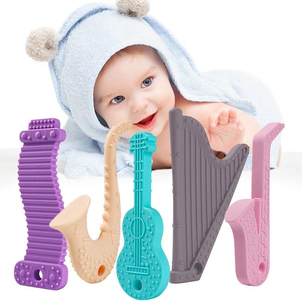 Baby Teething Toys，5 Pack Baby Teether Toys，BPA-Free，Teether Chew Toy Set，Soft Textures，Musical Instrument Shape Silicone Toddler Teething Toys for Babies 6-12 Months (Musical Instrument)