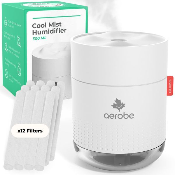 Aerobe Humidifier - Air Humidifier For Bedroom 500ML Cool Mist Humidifiers For Home Mini Humidifier Plant Humidifier For Indoor Plants Soothing Warm Night Light Perfect For Serene Environment