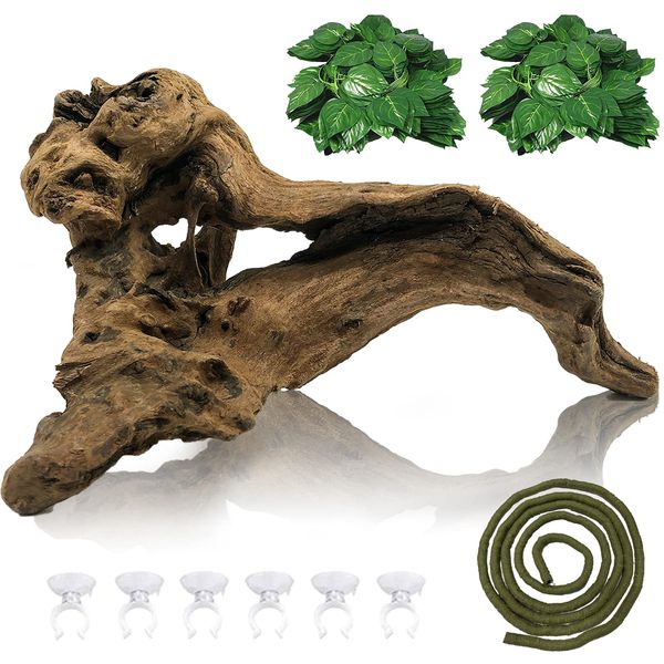 Hamiledyi Reptile Driftwood Branch Decor Terrarium Ornament Wood Climbing Natural Aquarium Driftwood Decoration for Snake Bearded Dragon Leapord Gecko Lizard Iguana Chameleon