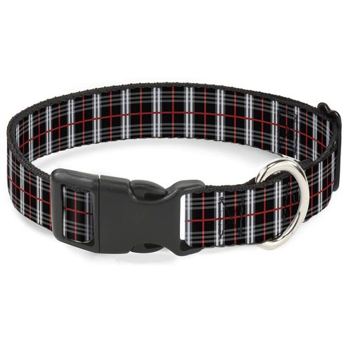 Buckle-Down 13-18" Plaid Black/Red Plastic Clip Collar, Wide Small