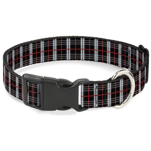 Buckle-Down 13-18" Plaid Black/Red Plastic Clip Collar, Wide Small