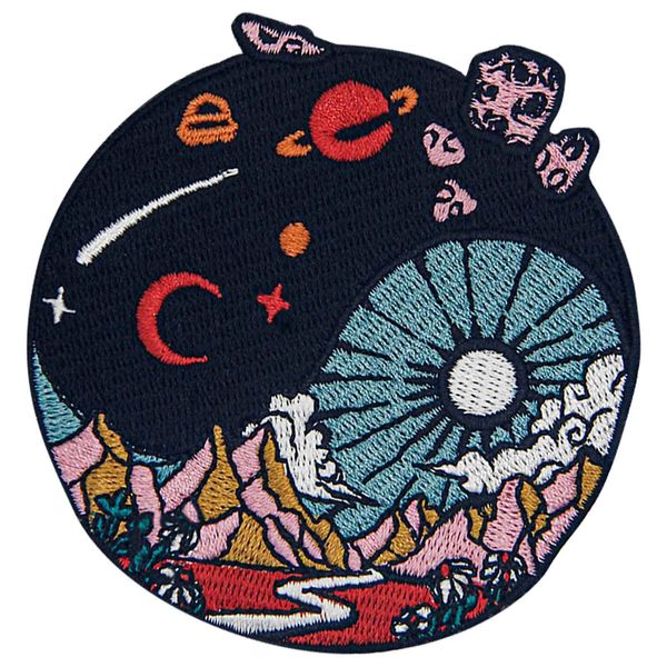 Ying Yang Space Patch Embroidered Applique Badge Iron On Sew On Emblem