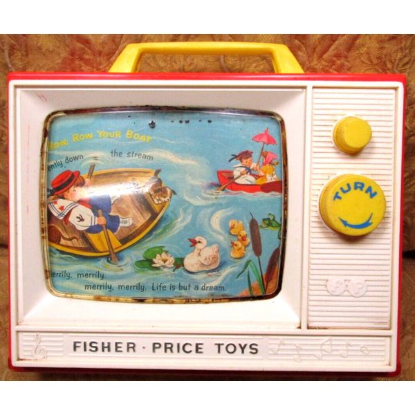 old Fisher-Price Toys Giant Screen music box TV-plays-London Bridge & Row Boat