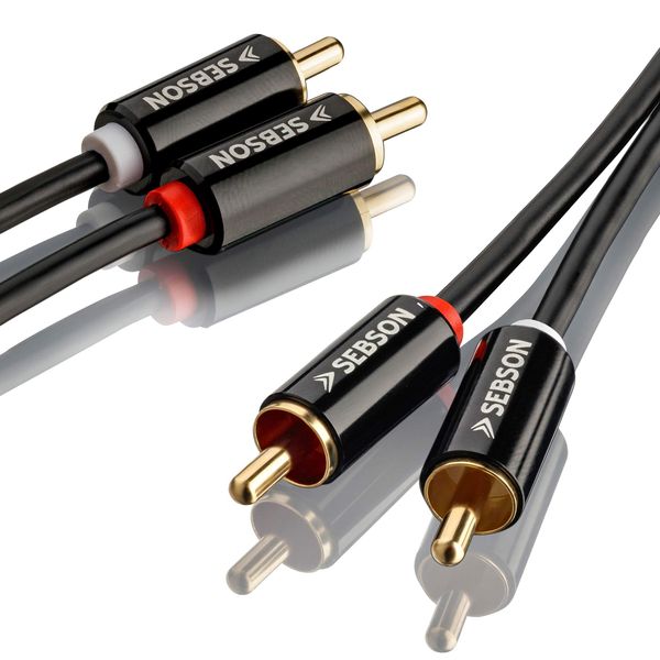 SEBSON RCA Audio Cable 0.5m, 2 male to 2 male RCA Plugs, RCA Phono Cable for Amplifier, Speakers, Soundbar, Home Cinema and HiFi Systems