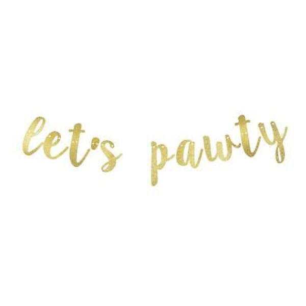 Let's Pawty Banner Pet Dogs Birthday Gold Glitter Paper Party Backdrop