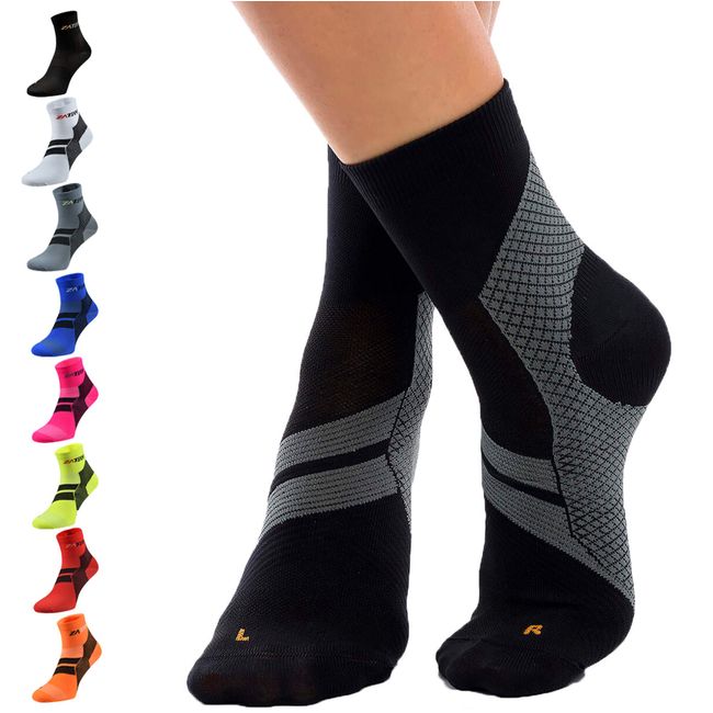 ZaTech Plantar Fasciitis Sock, Compression Socks (Black/Gray, XX-Large)