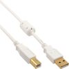 InLine® USB 2.0 Cable A to B White/Gold with Ferrite Core 1.5 m