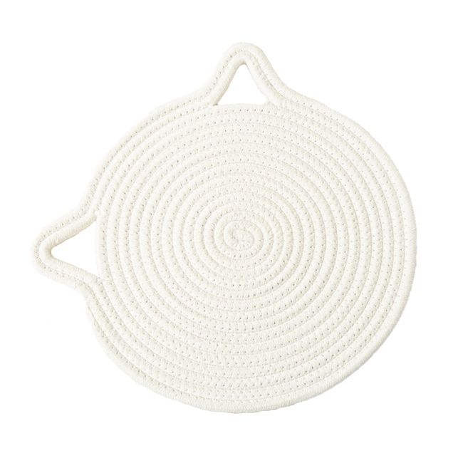 Cute Cat Ears Heat Resistant Trivet Table Mat for Home Use Japanese Style Hanging Cotton Yarn Woven Dining Table Creation Thermal Mat Coaster Cute Cat Large Pot Holder Non Slip Natural Material Gift Present (7.1 inches (18 cm), Milky White)