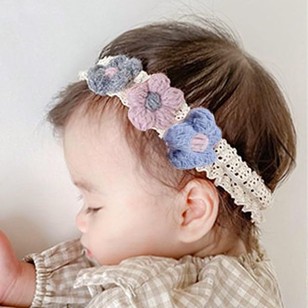 Bethynas Cute lace Bowknot Headband for Baby Girls Handmade Fabric Flower Baby Elastic Hairband Floral Bow Hair Accessories for Newborn Infant Toddlers (Flower - purple)