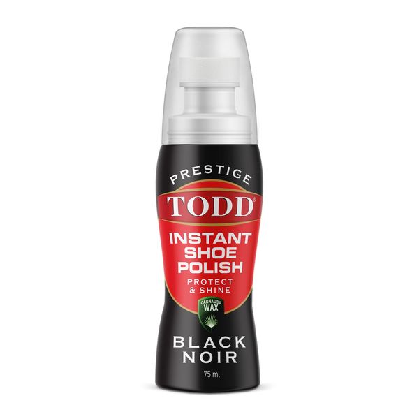 TODD PRESTIGE Liquid Shoe Polish Black with Carnauba Wax | Instant Shine and Protect for Shoes, Boots, Bags | 75ml Bottle with Sponge