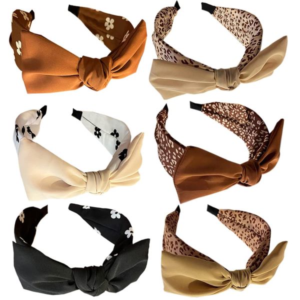 6Pcs Alice Stirnbänder Frauen Kreuz Knoten Haarbänder breite Stoff Kopfbedeckungen Mode kein Ausrutschen Haar Hoop elastische Haare wickeln Turban Haarschmuck für Frauen Uk (Leopard1)