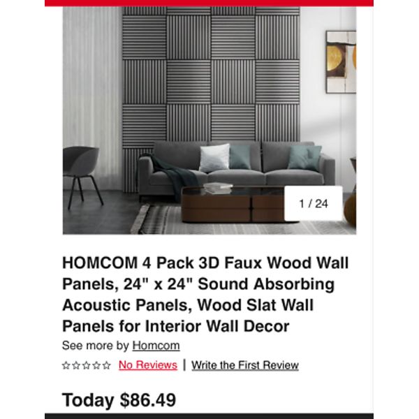 HOMCOM 4 Pack 3D Faux Wood Wall Panels, 24" x 24" Sound