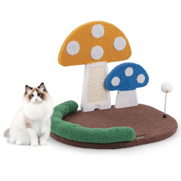 Mushroom Cat Bed for Indoor Cats with Comfy Napping Bed Sisal Scratching Board