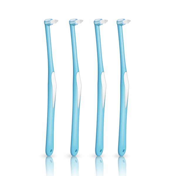 Griowenke One-Taft Brush, Ultra Fine, Soft, Back Toothbrush, Orthodontic Polish, Interdental Cleaning, Portable, Pack of 4, Blue