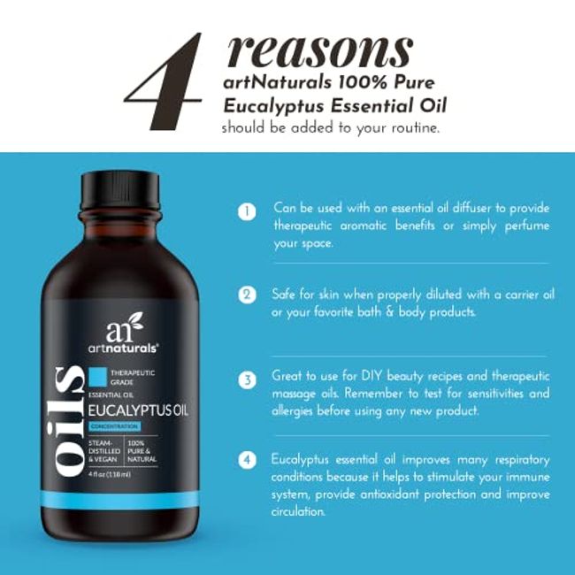 ArtNaturals 100% Pure Eucalyptus Essential Oil - (4.0 Fl Oz / 118ml) -  Therapeutic Grade Natural Oils