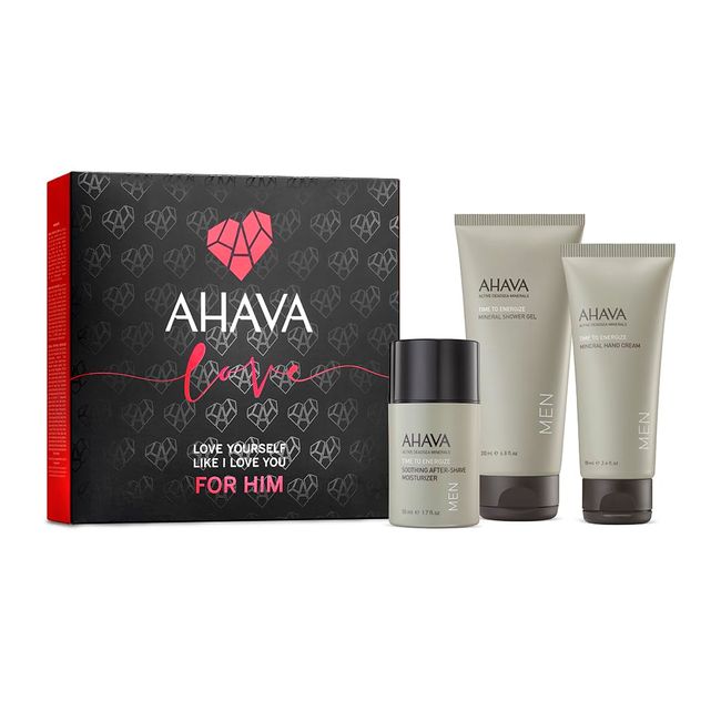 AHAVA Kit For Him, Includes Mineral Shower Gel, Mineral Hand Cream, and Soothing Aftershave Moisturizer