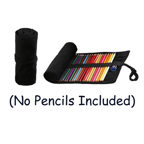 omlopp Artist Pencil Roll Organizer - 24/36/72 Slots Roll-Up Brush Pouch for Colored Pencils & Short Brushes - Portable Art Supply Case for Drawing, Coloring, Sketching (Black, 36slots)