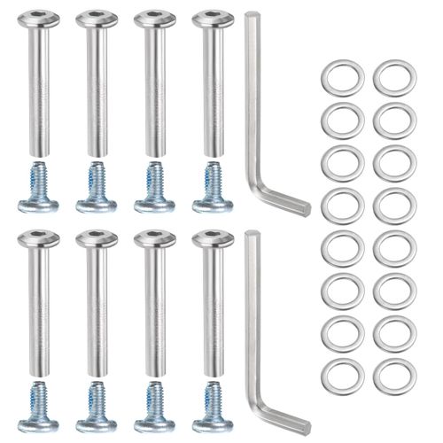 QUARKZMAN Pack of 8 Inline Skate Wheel Screws, Roller Skate Replacement Parts 1.57 x 0.24 Inch Shank Hex Screws with 2 Pieces Mounting Tools