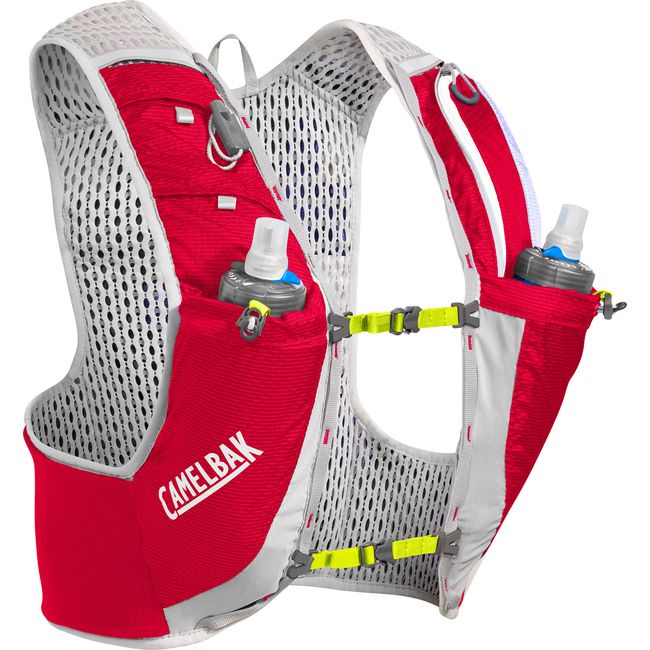 Camelbak Ultra Pro Vest 17 Oz Quick Stow Flask Hydration Pack, Medium, Crimson Red/lime Punch, 2.4 Oz