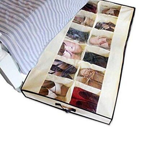 Men/Women Adults 12 Cells See Through Underbed Shoe Storage Bag Organizer,