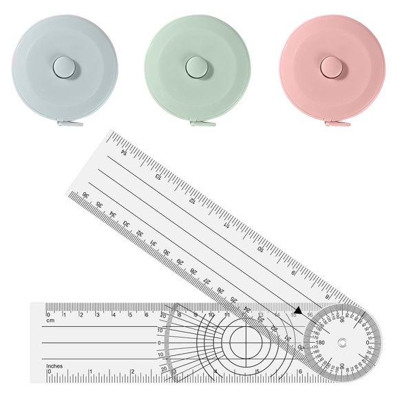 JCUGSBS 4 Stück Winkelmesser und Massband Körper Set, Goniometer Physiotherapie, PVC Medizinischer Winkelmesser 360° Winkel, Measuring Tape zum Messen von Länge, Brust, Taille usw,150cm/59in