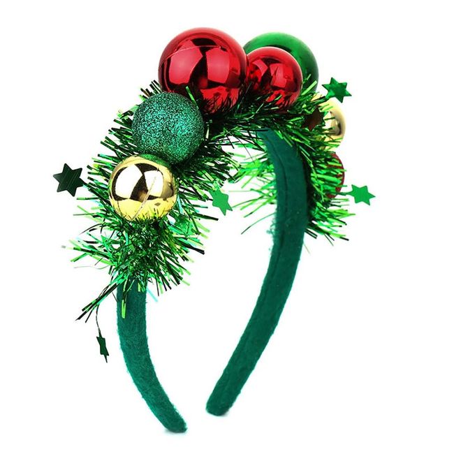 Cubahop Christmas Small Bell Headbands Christmas Tree Padded Xmas Round Ball Headbands for Christmas Party Costume Accessories (Green1)