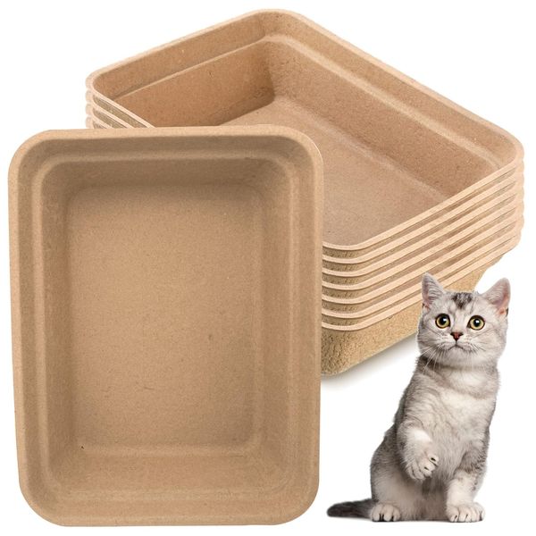 NDSWKR 8 Pack Disposable Cat Litter Box, 17 x 13.3 x 4 Inch Paper Cat Litter Tray, Kitten Litter Box Pans for Indoor Outdoor Home Travel Hamster Guinea Pig Rabbit, Waterproof and Portable