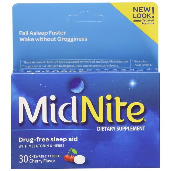 ✨ MidNite Sleep Melatonin & Herbs Aid, Cherry Chewable Tabs, 30 Ct