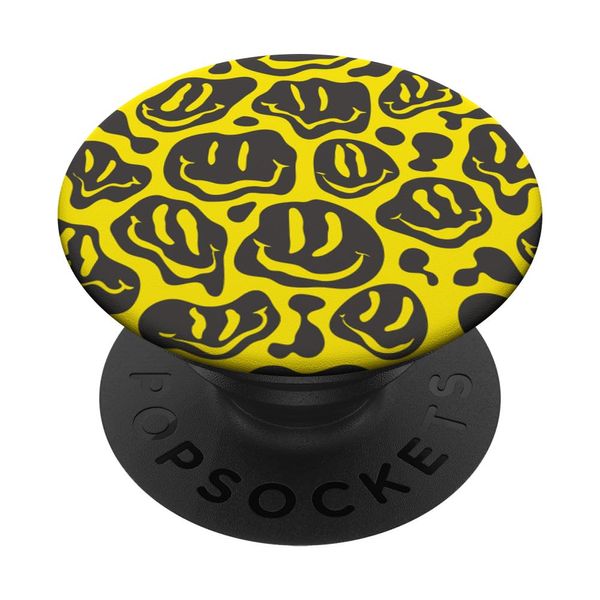 Gray Yellow Dripping Smile Face PopSockets Standard PopGrip