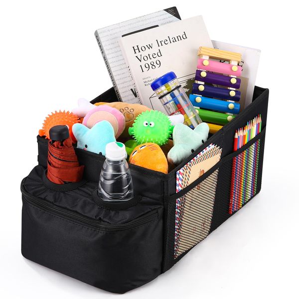 LEAZZLE Auto Organizer Rücksitz, Autositz Organizer Kinder Faltbar mit Getränkehalter, Auto Zubehör Innenraum für Kofferraum, Vorder und Rücksitz, Beifahrersitz Organizer für Spielzeug, Bücher, Snacks