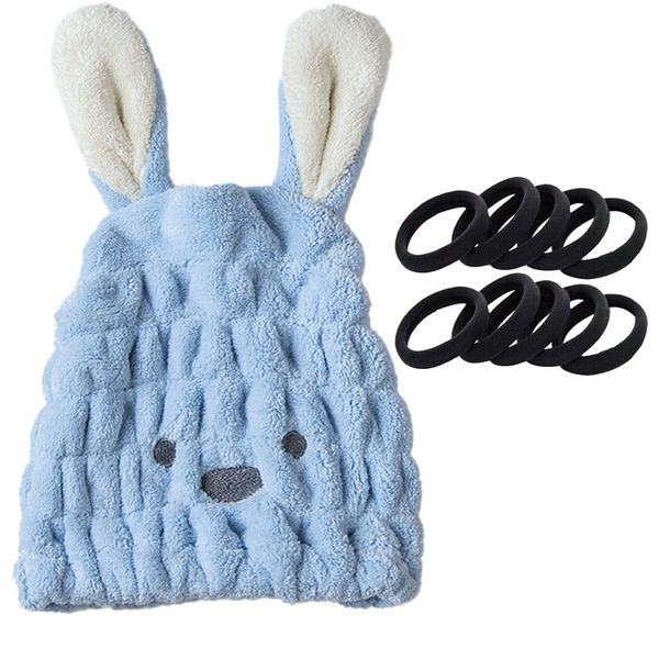 Hair Cap, Quick Drying, Rabbit, Cute, Towel Cap, Absorbent Towel, Hair Band, After Bathing, Turban, Children, Girls, Adults, Absorbent, Soft, Quick Drying, Microfiber Towel, Dry Cap, Towel Dry, Hair Turban (Rabbit Blue)