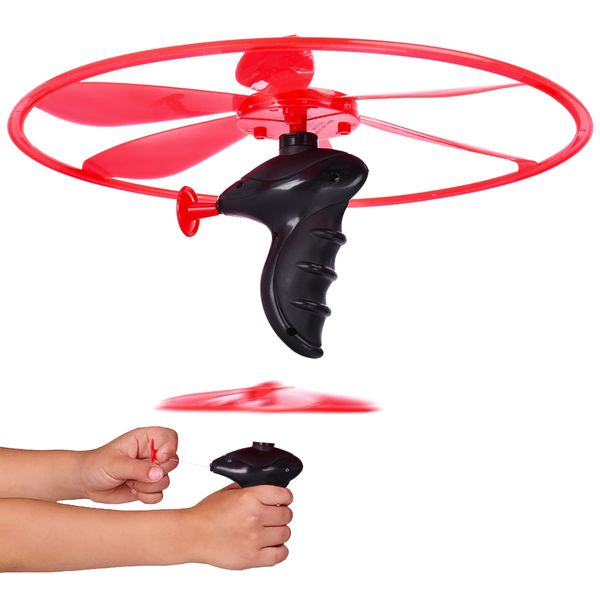 Botabee Flying Disc Toy for Kids - Outdoor Plastic Toy with Pull String Launcher and Glowing Disk - Hours of Fun for Boys and Girls - Easy to Clean - Ideal Gift for Any Occasion - Red