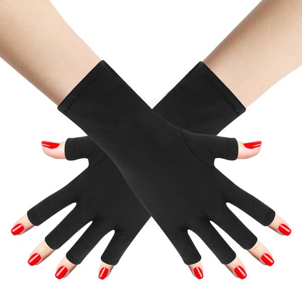 Ouligay Uv Handschuhe für Gel Nägel Maniküre Handschuh UV Handschuh Anti Uv Fingerlose Handschuhe Damen für Kunst Trockner Radfahren Autofahren Fitness(Schwarz)