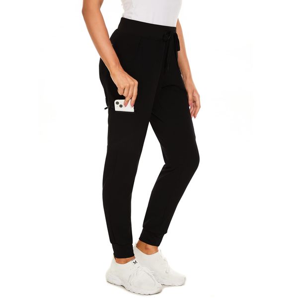 Jogger Scrub Pants for Women, Slim Fit & Anti-Wrinkle Jogger Scrubs (US, Alpha, Small, Regular, Regular, Black)