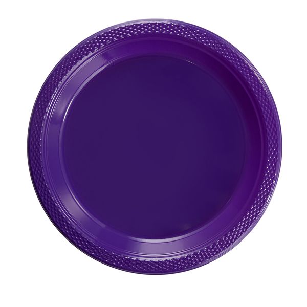 Exquisite 7 Inch. Purple Plastic Dessert/Salad Plates - Solid Color Disposable Plates - 100 Count