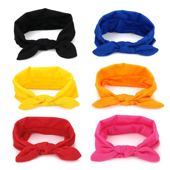 VIKSAUN 6 Packs Headbands Fabric Hair Band Solid Color Style Boho Bow Bandana Knot Headwrap Retro Elastic Rabbit Ear Turban Soft Hairband for Girls and Women (6 PCS)