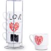 Stackable 11 oz Coffee Cups With Stand Love Designs - Set of 4