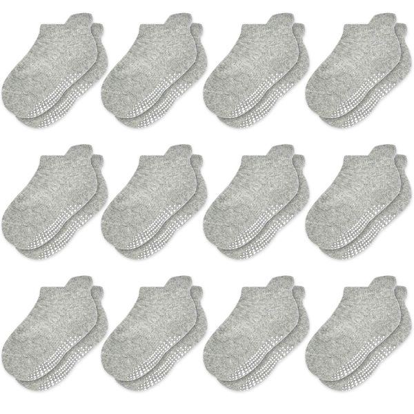 Tphon Non Slip Toddler Socks 12 Pairs Infant Baby Kids Grip Socks for Boy Girls Anti Skid Ankle Socks for 6-12 month baby