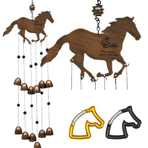 Cantik Horse Wind Chimes for Outside With 2 Horse Head Carabiners - Beautiful Relaxing Sound - Perfect Horse Decor Gift Set, for Anyone That Loves Horses - Infinity Design & Four Hooves Move The Soul