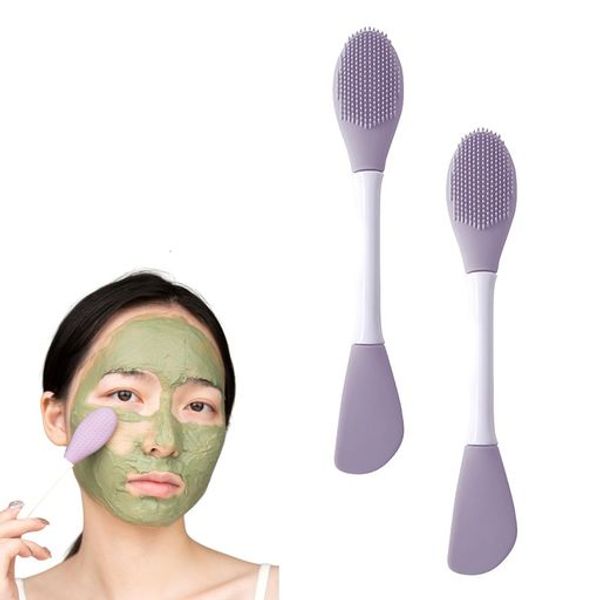 ZHEJIA Mask Brush, Soft Silicone Mask Brush (Set of 2), Facial Cleansing Brush, 2IN1 Face Brush, Apply Mask Evenly, Pore Care, Massage, Exfoliation, Facial Cleansing, Beauty Tool, Easy to Clean, Purple