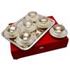 Silver Plated Brass Cup & Saucer Set 7 Pcs. ( Cup 3" Diameter & Tray14" x 10 " Diameter) IND