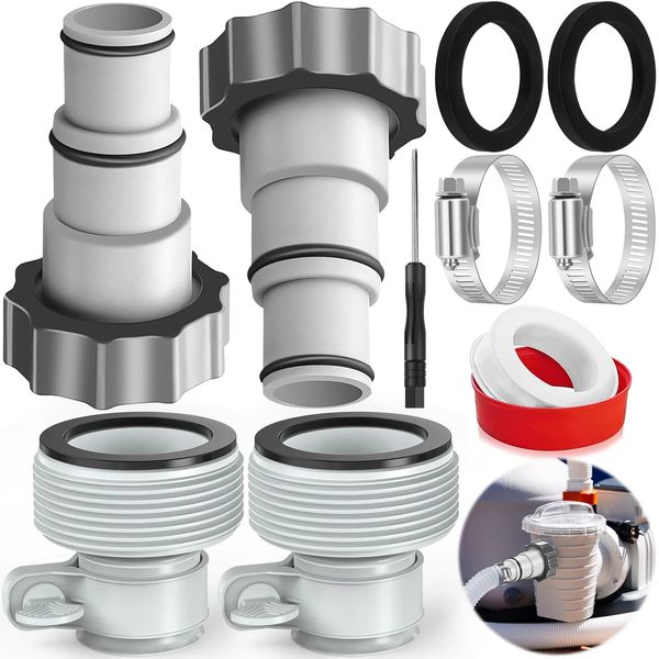 Amzeeniu 4PCS Poolschlauch Adapter,Adapter A und Type B für Intex Pool,Schlauchadapter Pool,Schlauchadapter für Pumpe,4 Stück Pool Adapter 32 auf 38,skimmer adapter Anschluss Für Ø 32 and 38 mm (grau)