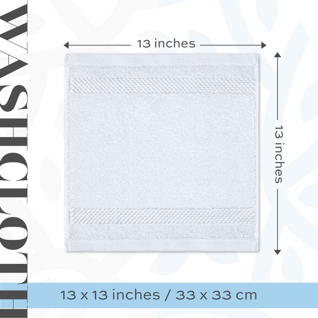 White Classic Luxury Cotton Washcloths - Large 13x13 Hotel Style Face Towel, Light Blue, 12 Pack, Size: 22 x 13