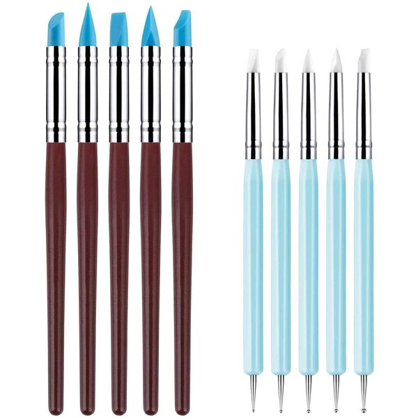 10 PCS Silicone Polymer Clay Sculpting Tool Pen Rubber Tip Color Shaping Wipe Out Carving Pen Brush Modeling Dotting Tool Pottery Craft