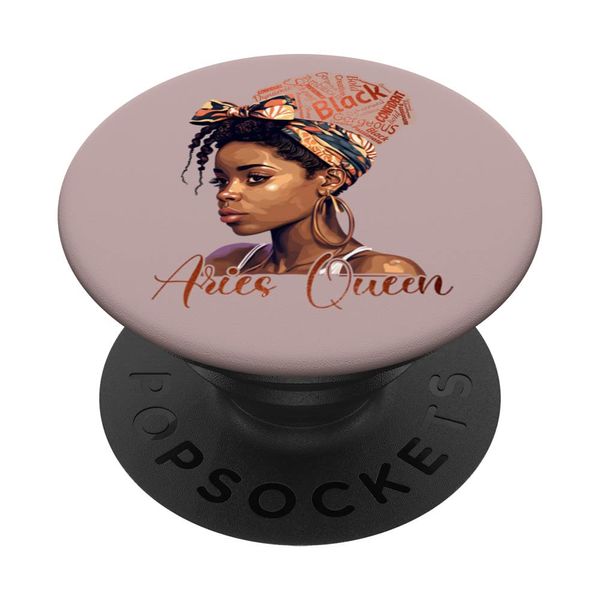 Aries Zodiac Sign Black Queen Melatonin Birthday Astrology Cute PopSockets with Interchangeable PopGrip