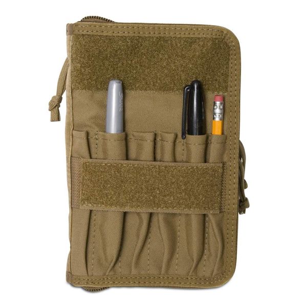 TACTICAL NOTEBOOK COVERS.COM TACSOP Battle Book Cover System for 4x6” Notebooks, with 6 Pleated Pen/Marker Slots, Zippered case (in Coyote Brown)