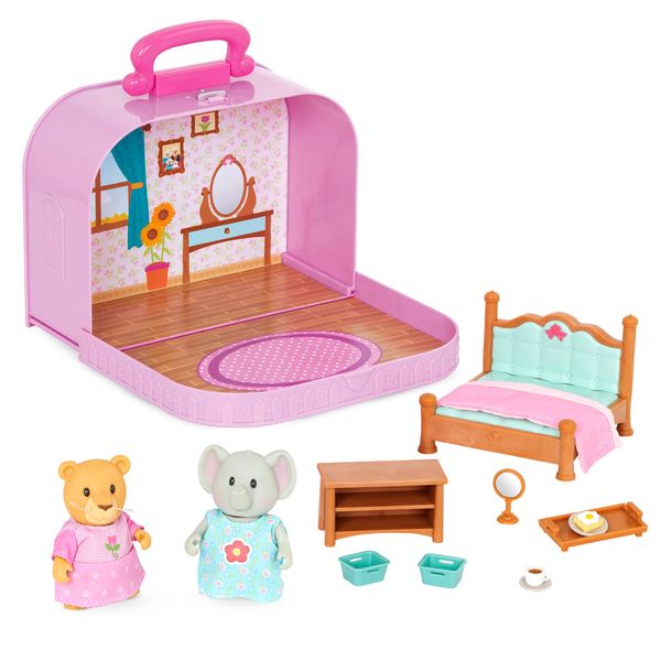 Lil Woodzeez – Portable Dollhouse Playset with 2 Posable Figures – Playhouse Toy – Travel Suitcase Bedroom & Mini Furniture – Animal Figurines – Kids 3 Years +