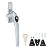 XFORT Locking Cockspur Window Handle Installation Kit in Satin Chrome, Right Hand UPVC Window Handle Replacement, Lockable Window Lever